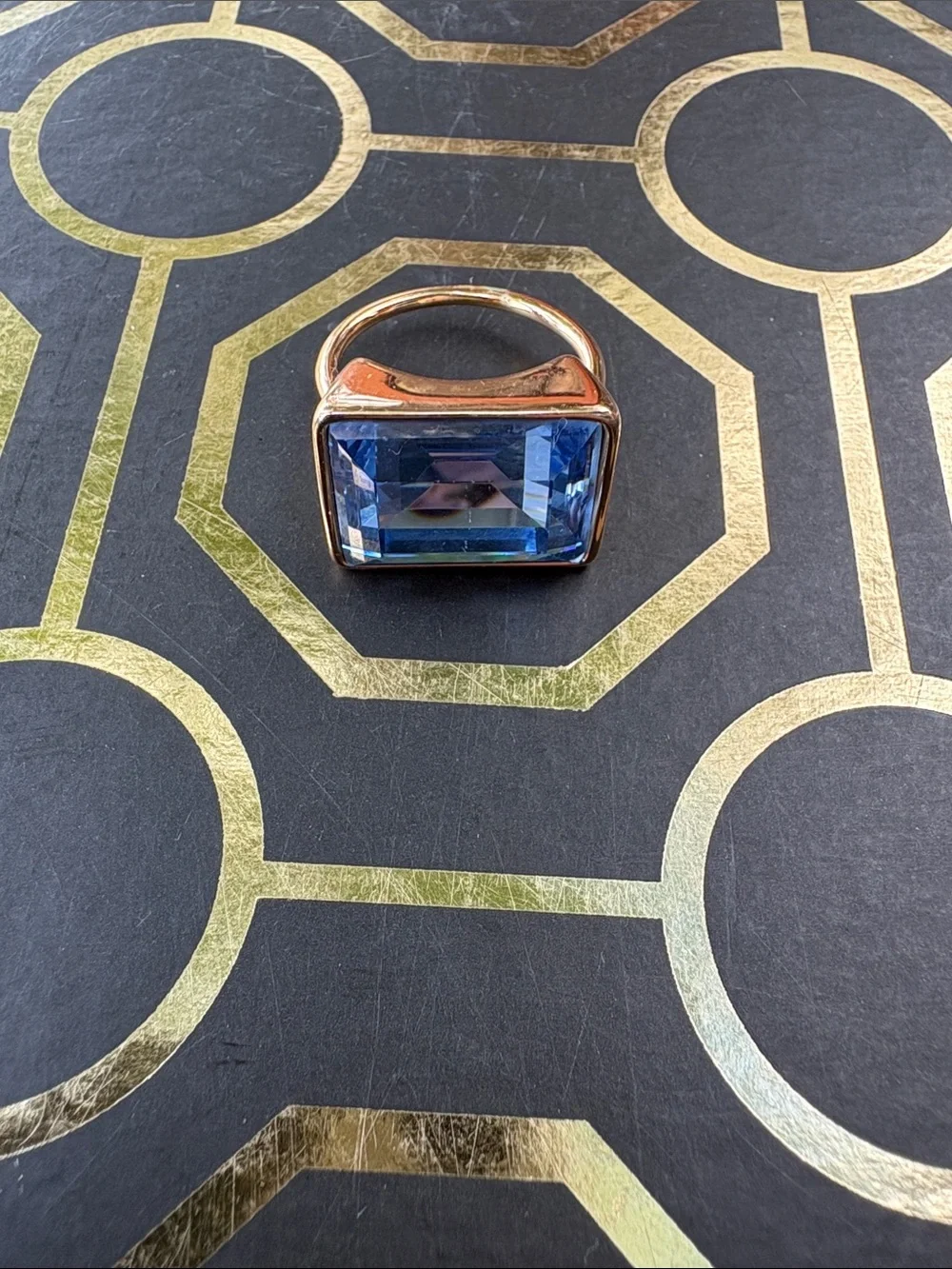 Art Deco Blue Crystal Cocktail Ring 💍 Size 9